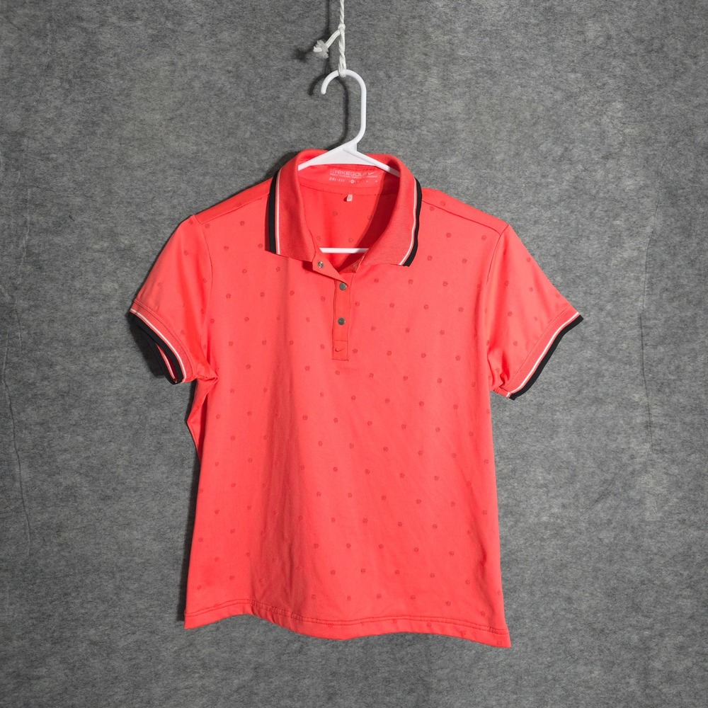 Nike Golf Polo Women Medium Pink Dri-FIT Short Sleeve Tipped Collar Snap Placket